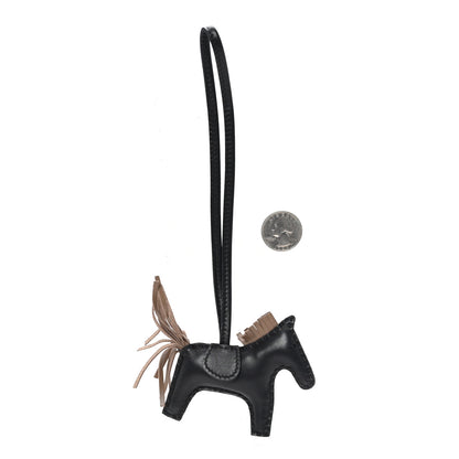 Hermes Milo Lambskin Grigri Rodeo Horse Bag Charm PM Black Etoupe 2 of 3