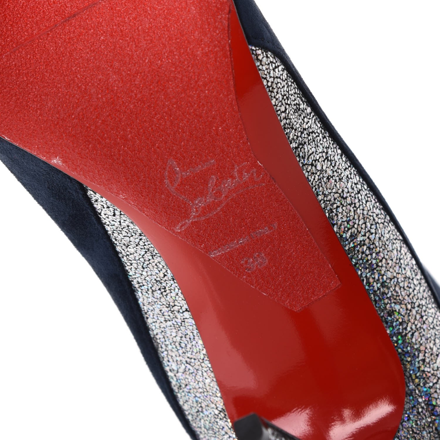 Christian Louboutin Veau Velours Mica 100 Delicotte Booties 38 Marine Silver 6 of 10