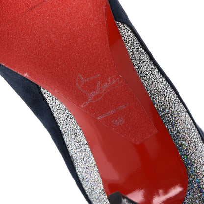 Christian Louboutin Veau Velours Mica 100 Delicotte Booties 38 Marine Silver 6 of 10