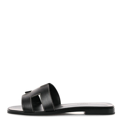 Hermes Box Calfskin Oran Sandals 36 Black 1 of 11