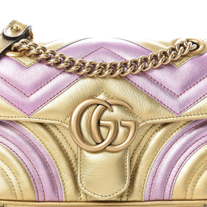 Gucci Metallic Calfskin Matelasse Mini GG Marmont Shoulder Bag Gold Pink 11 of 11