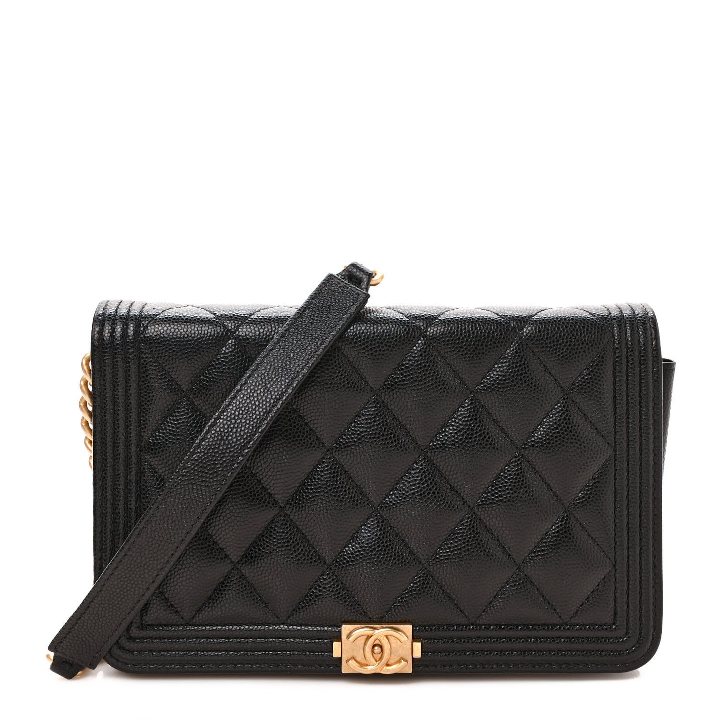 Caviar Quilted Boy Wallet On Chain WOC Black