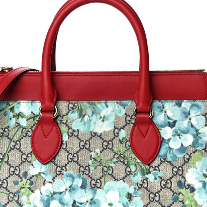 Gucci GG Supreme Monogram Blooms Medium Zip Top Tote Beige Blue Navy Hibiscus Red 8 of 22