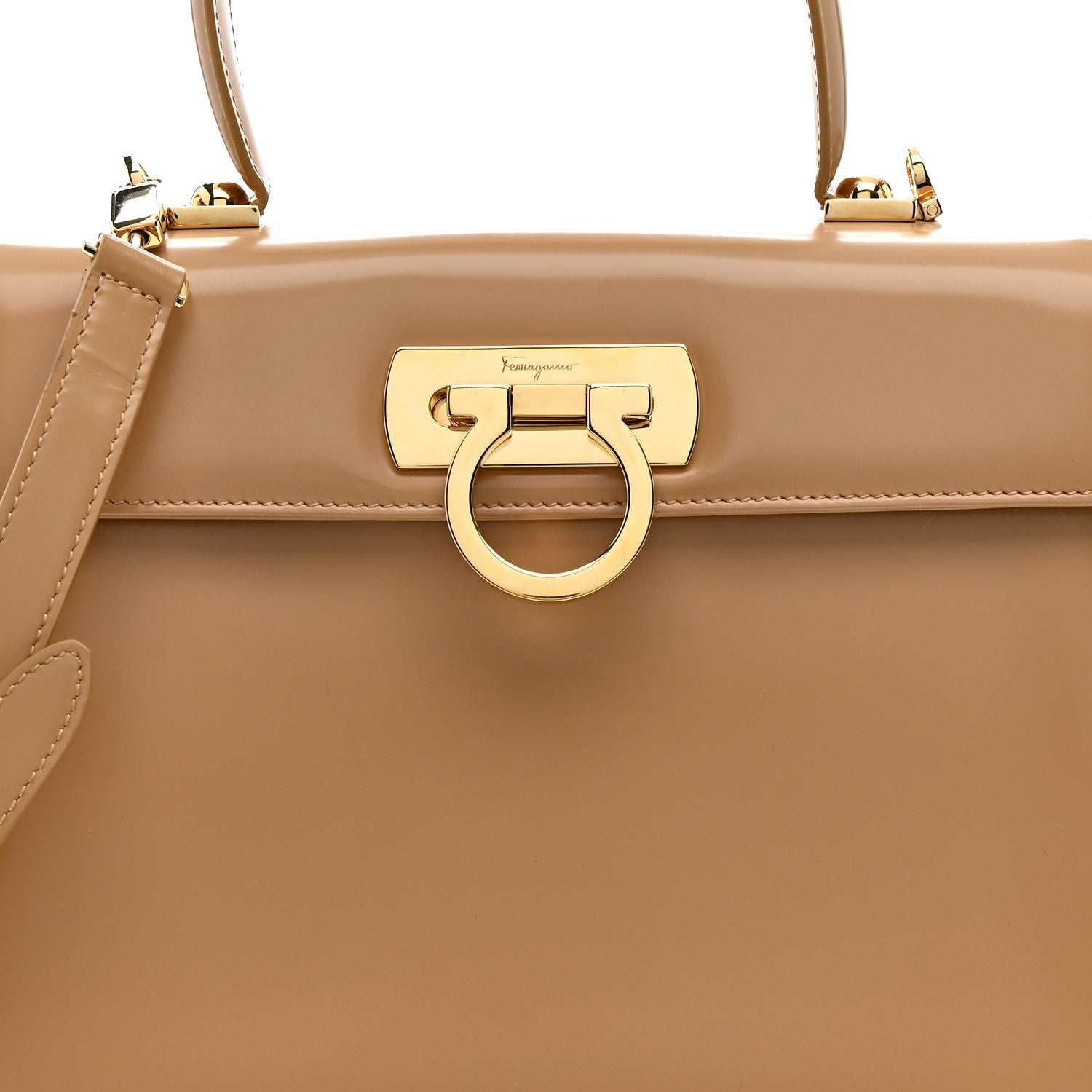Salvatore Ferragamo Brushed Off Calfskin Iconic Large Top Handle Bag Camel 8 of 15