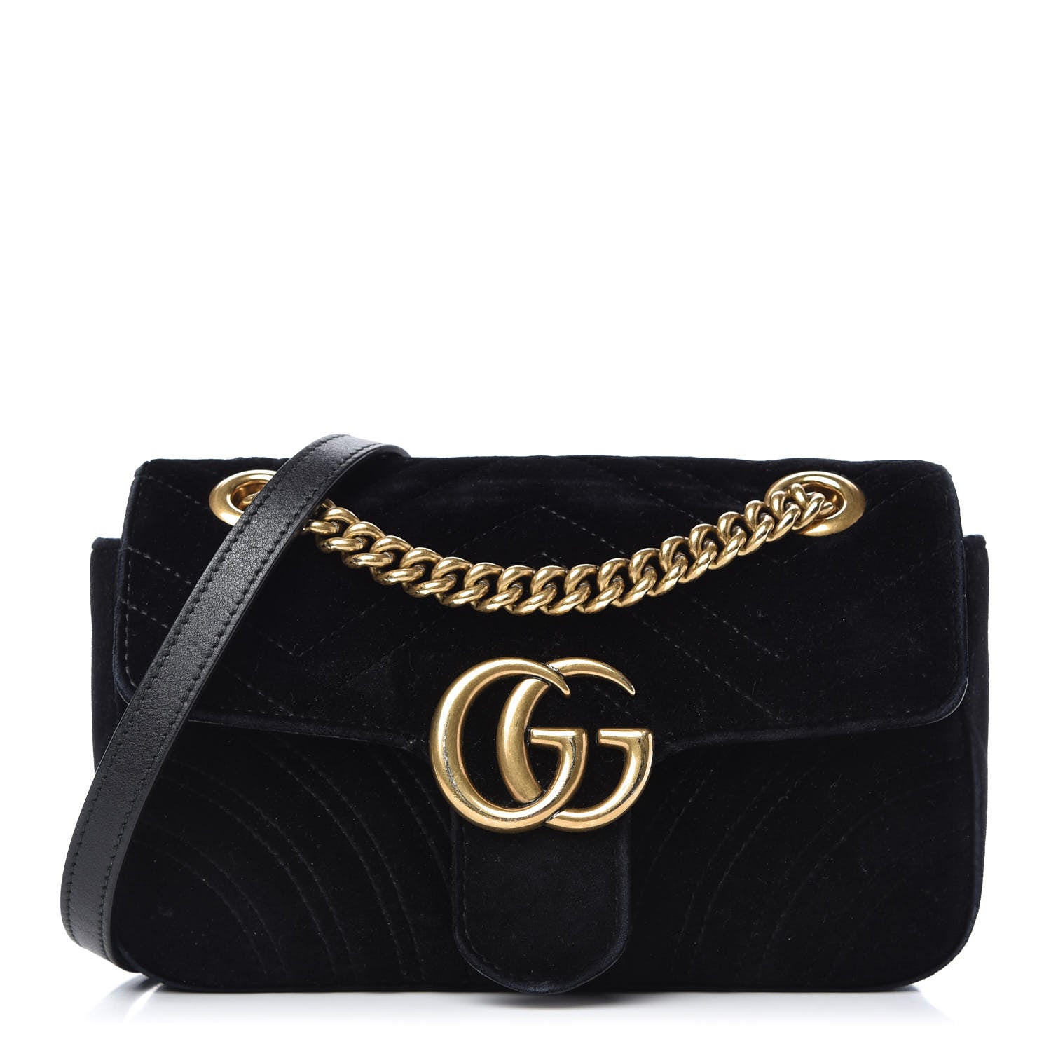 Gucci Velvet Matelasse Mini GG Marmont Shoulder Bag Black 1 of 11
