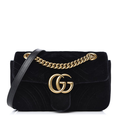 Gucci Velvet Matelasse Mini GG Marmont Shoulder Bag Black 1 of 11