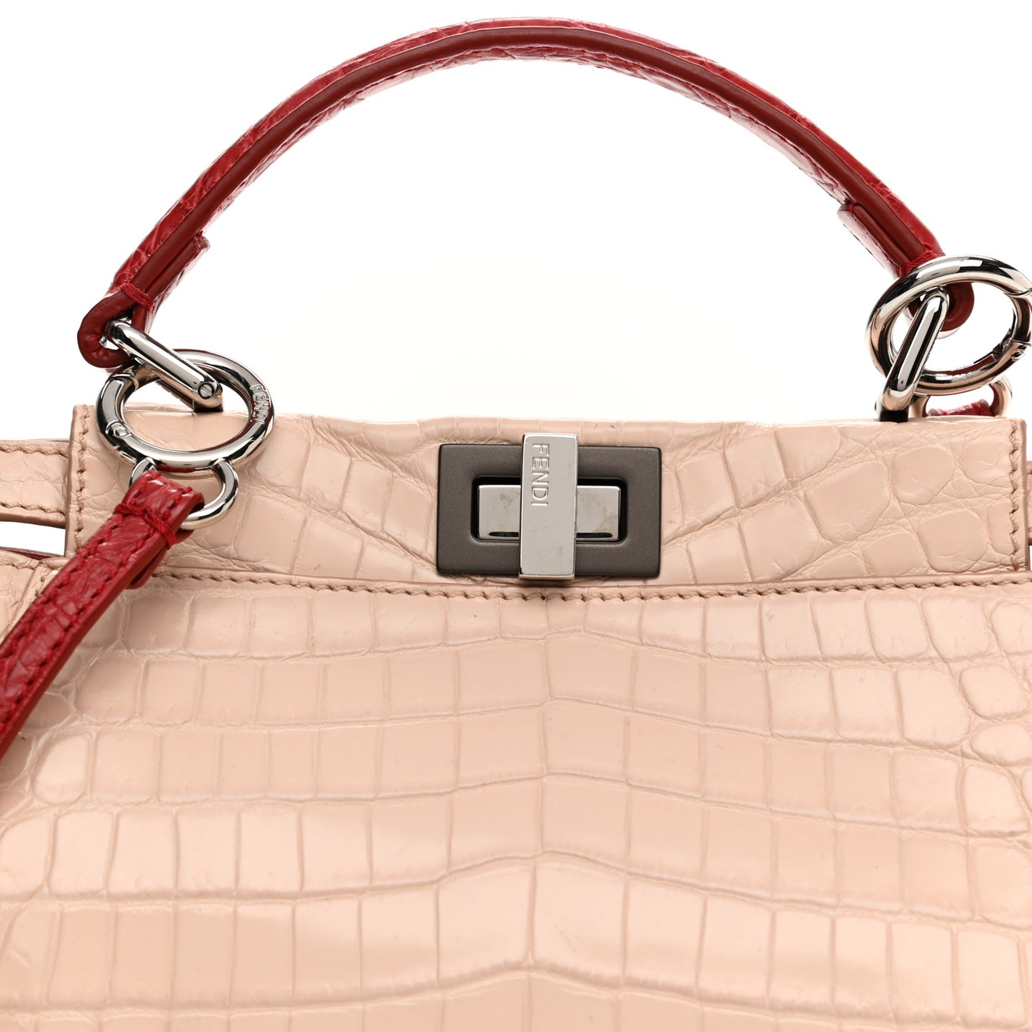 Crocodile Mini Peekaboo Iconic Satchel Beige Red