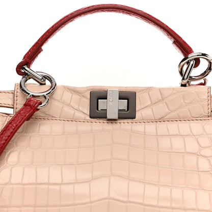 Fendi Crocodile Mini Peekaboo Iconic Satchel Beige Red 8 of 11