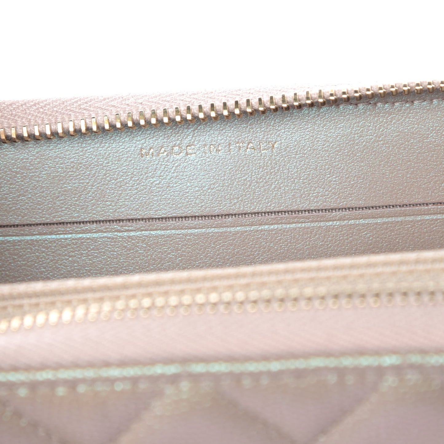 Iridescent Caviar Quilted Medium Zip Around Wallet Beige