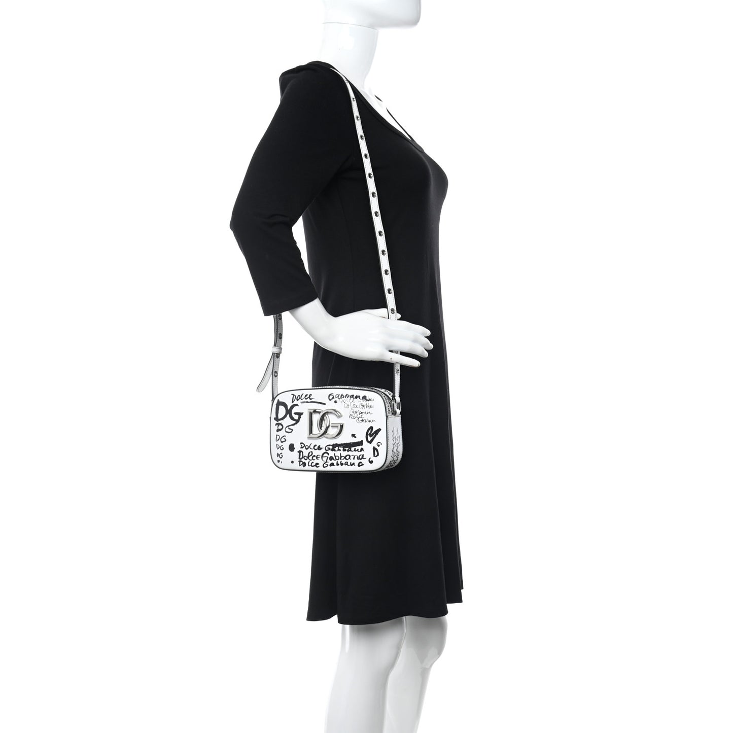 Calfskin DG Graffiti Print Camera Crossbody White
