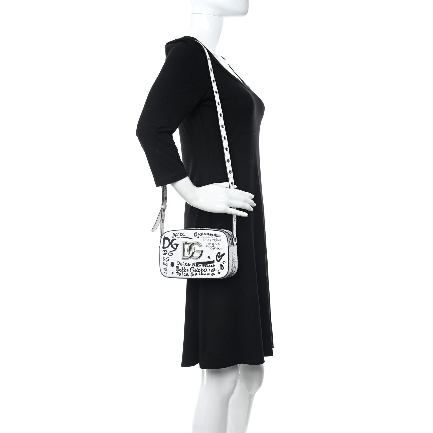 Dolce & Gabbana Calfskin DG Graffiti Print Camera Crossbody White 2 of 9