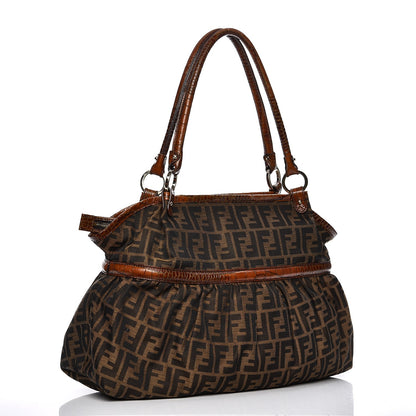 Fendi Zucca Calfskin Crocodile Embossed Large Chef Shopper Tote Tobacco 3 of 11