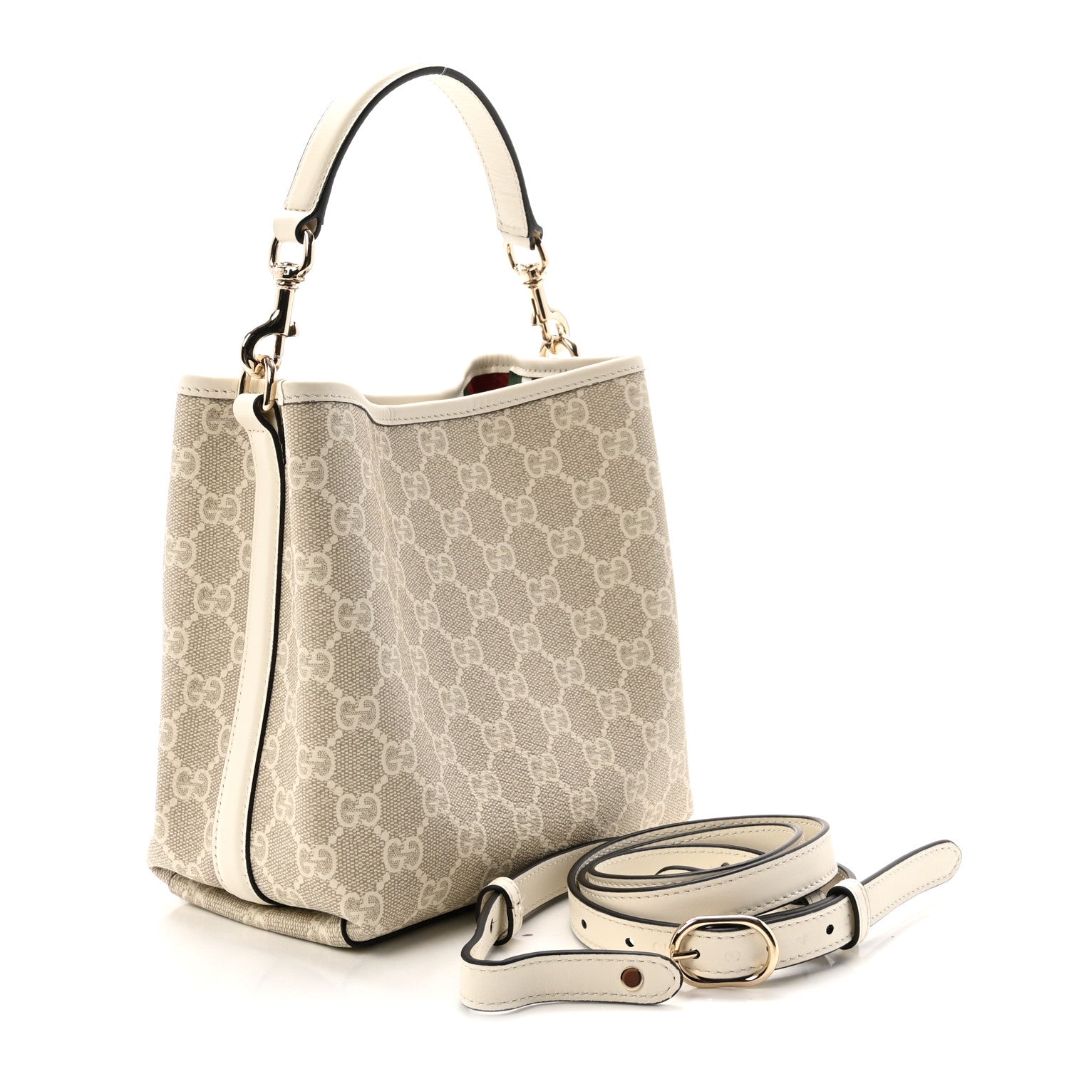 Gucci GG Supreme Monogram Emblem Small Shoulder Bag Beige White 2 of 8