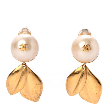 Chanel Pearl Leaf CC Clip On Earrings Gold 1 of 4