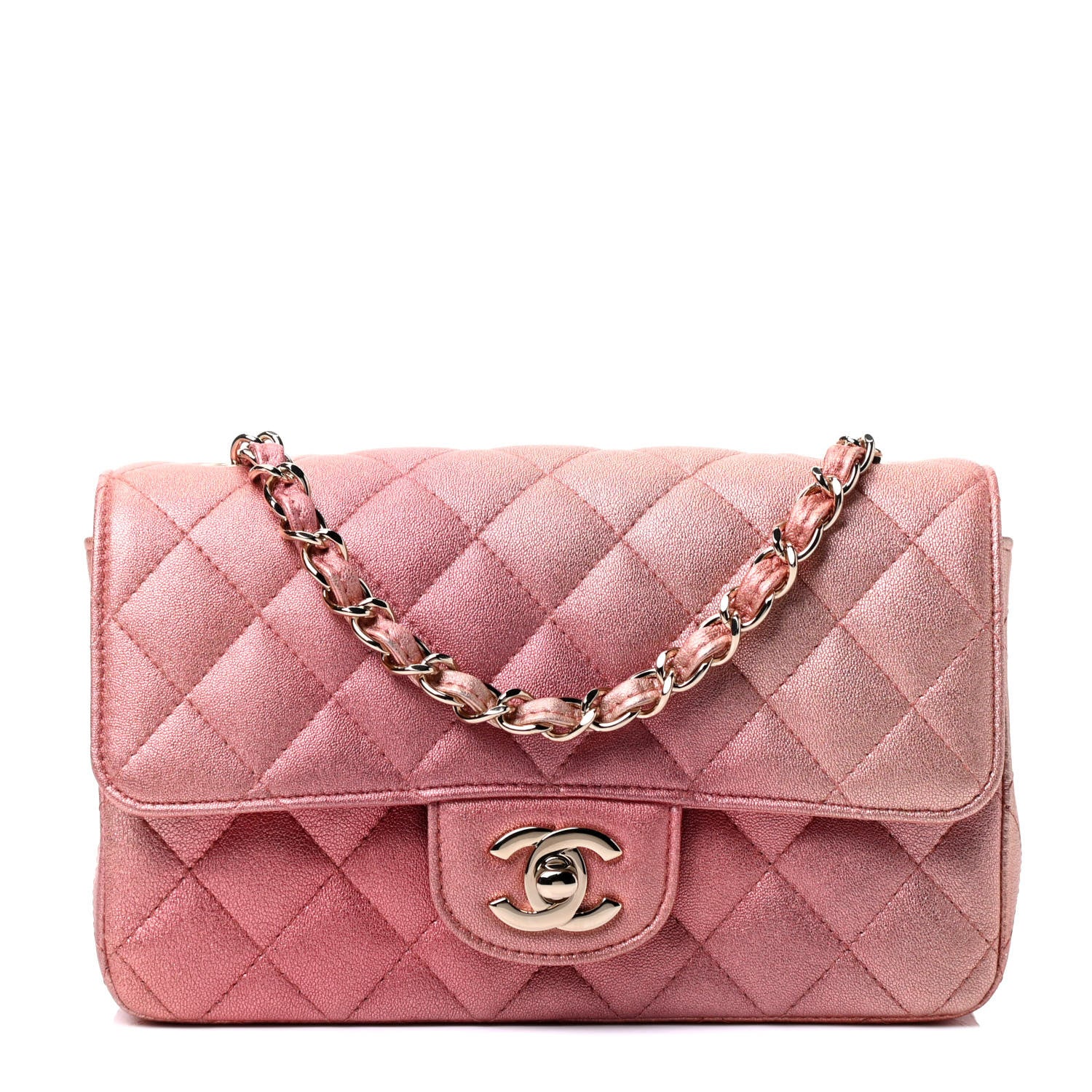 Chanel Metallic Lambskin Quilted Ombre Mini Rectangular Flap Pink 1 of 4