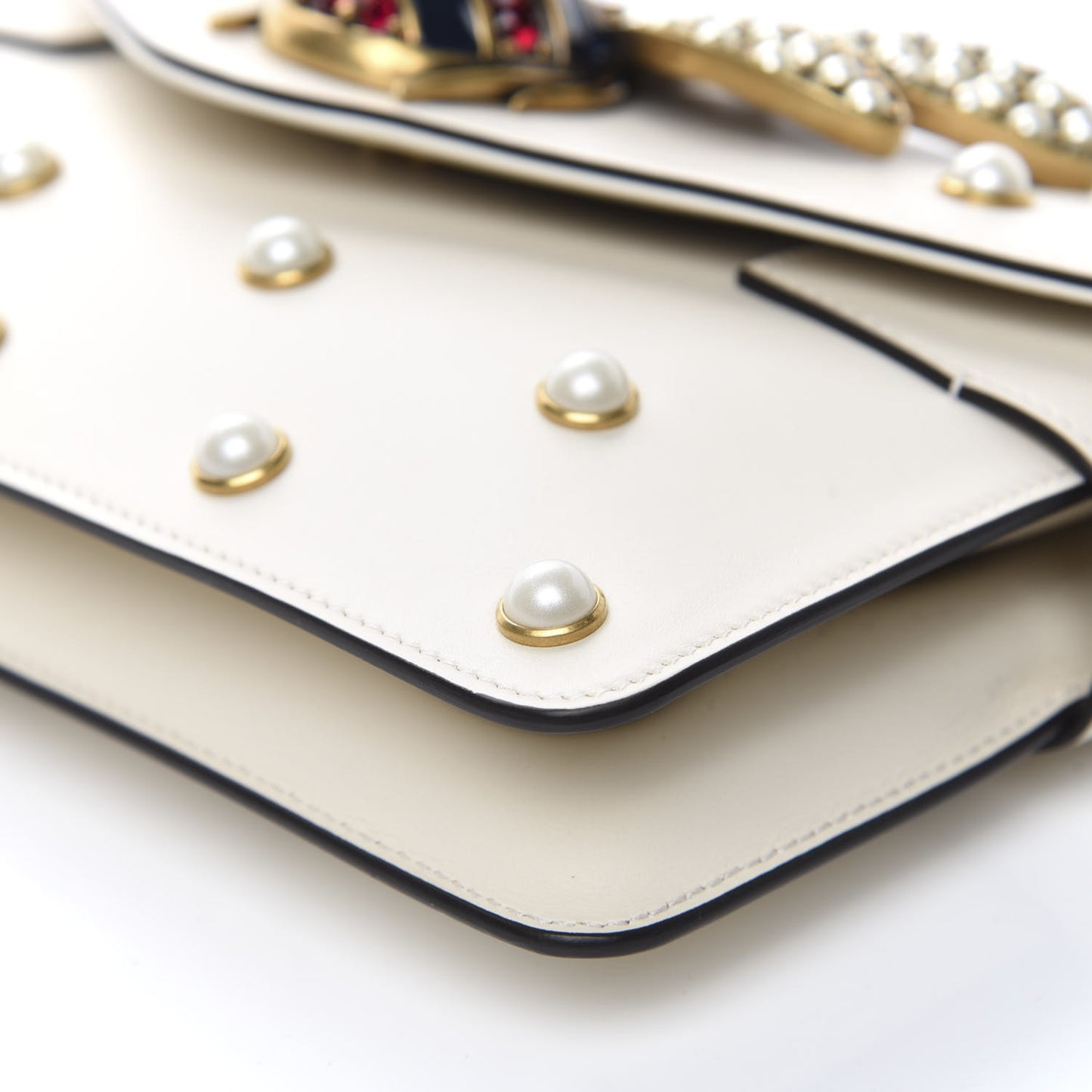 Nappa Pearl Studded Mini Queen Margaret Broadway Shoulder Bag Mystic White