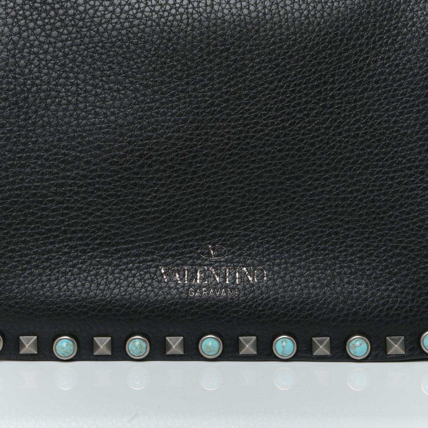 Pebbled Calfskin Turquoise Medium Guitar Strap Rockstud Rolling Flap Saddle Bag Black