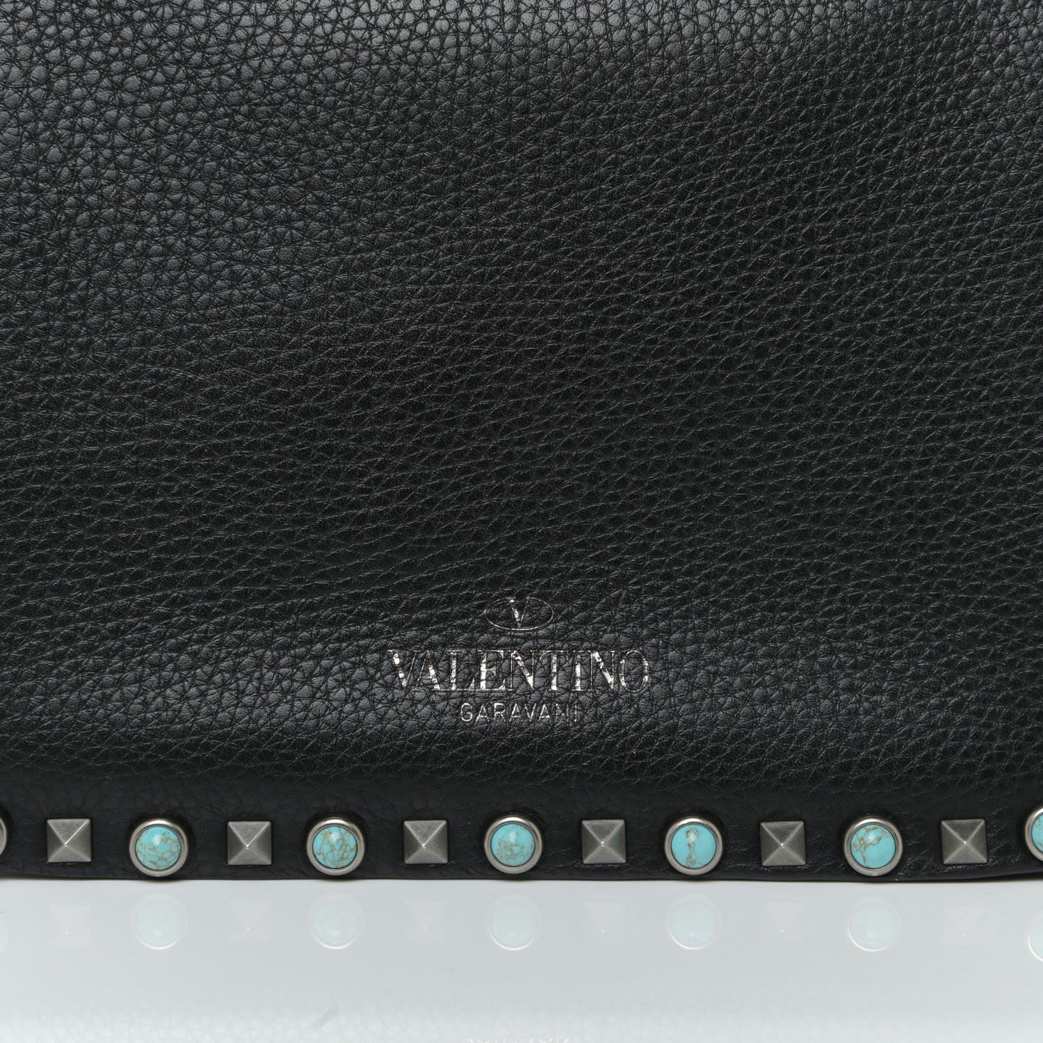 Valentino Garavani Pebbled Calfskin Turquoise Medium Guitar Strap Rockstud Rolling Flap Saddle Bag Black 11 of 11
