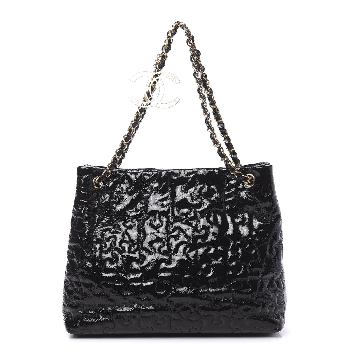 Chanel Crackled Patent Puzzle Tote Black 1 of 14