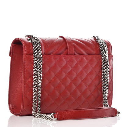 Saint Laurent Grain De Poudre Textured Mixed Matelasse Triquilt Medium Monogram Satchel New Red 3 of 9