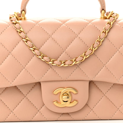 Chanel Lambskin Quilted Mini Top Handle Rectangular Flap Beige 8 of 10