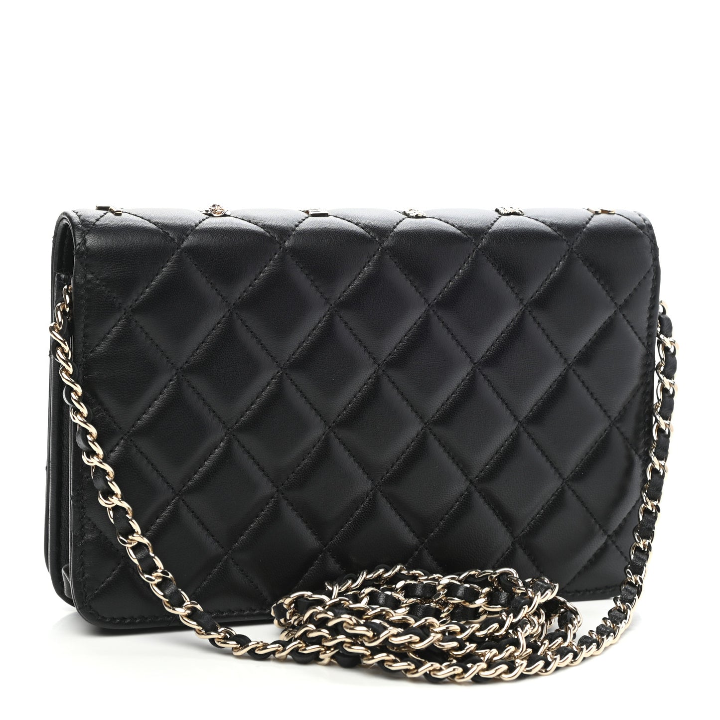 Lambskin Quilted Studded Wallet On Chain WOC Black