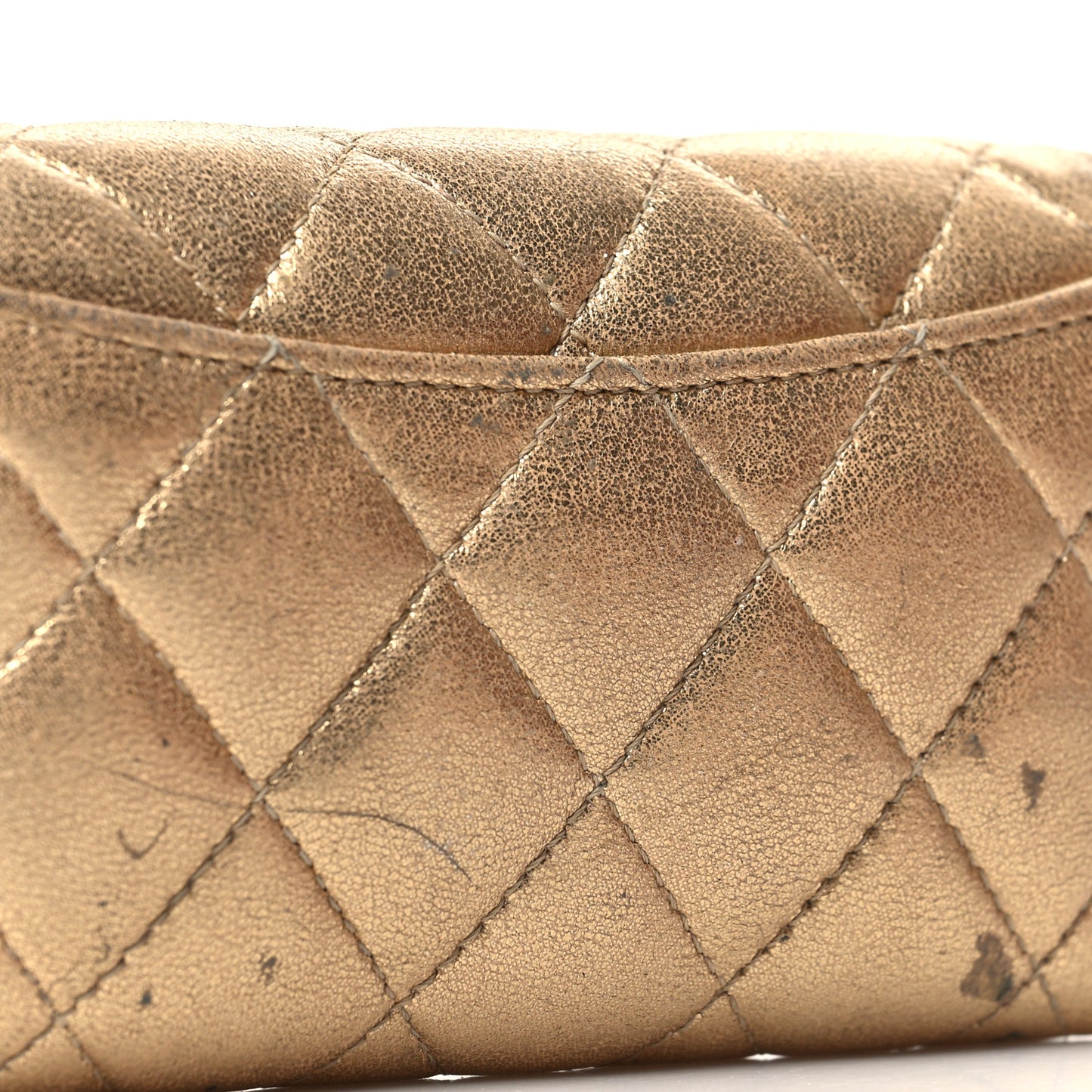 Metallic Lambskin Quilted Flap Card Holder Wallet Gold