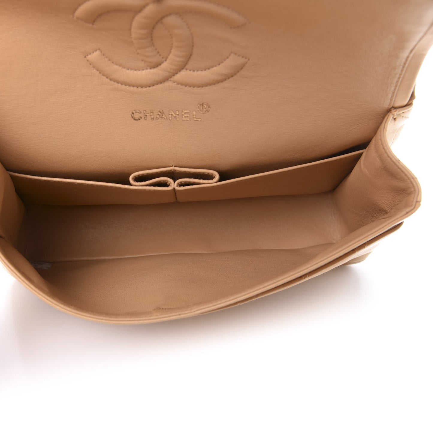 Lambskin Quilted Medium Double Flap Beige