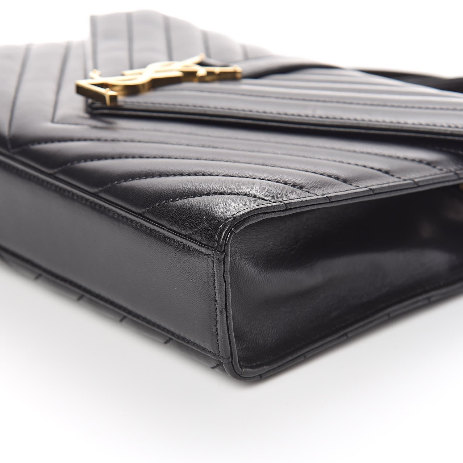 Saint Laurent Lambskin Matelasse Chevron Medium Monogram Satchel Black 9 of 10