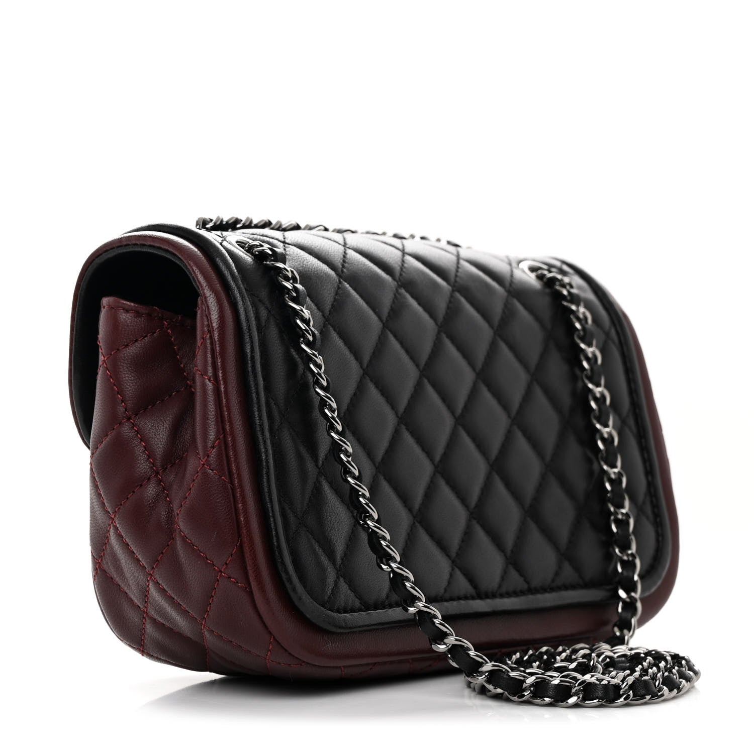 Chanel Lambskin Classic Twist Mini Rectangular Flap Black Burgundy 3 of 13