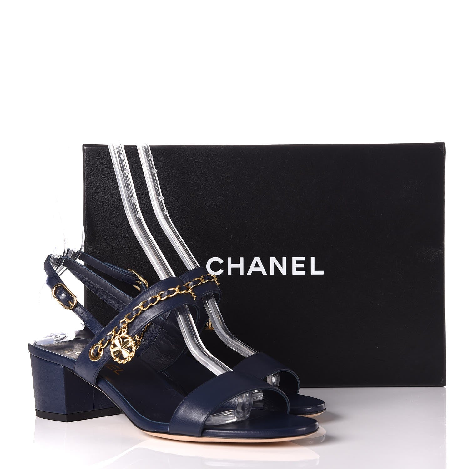 Chanel Lambskin Chain Clover Sandals 41 Navy 9 of 9