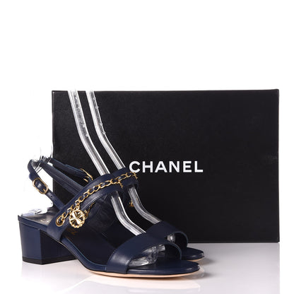 Chanel Lambskin Chain Clover Sandals 41 Navy 9 of 9