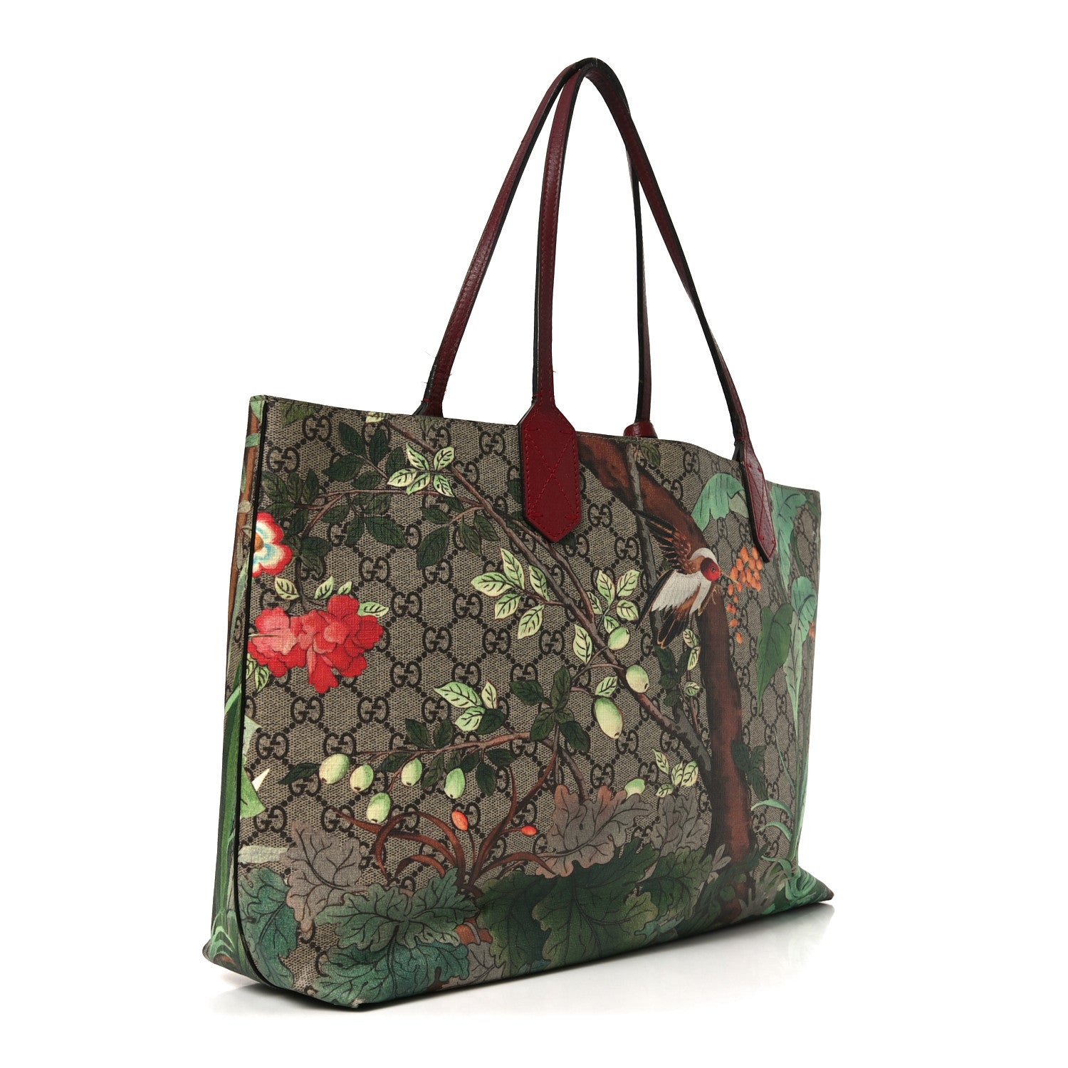 Gucci GG Supreme Monogram Tian Medium Shopping Tote Beige Multicolor Red 3 of 13