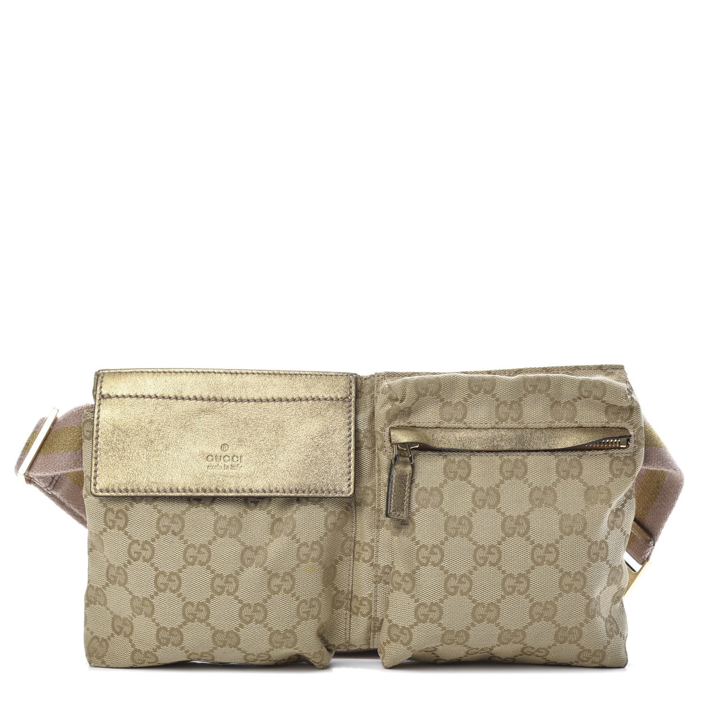 GG Monogram Web Double Pocket Belt Bag Gold Pink