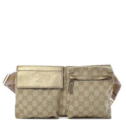 Gucci GG Monogram Web Double Pocket Belt Bag Gold Pink 1 of 10