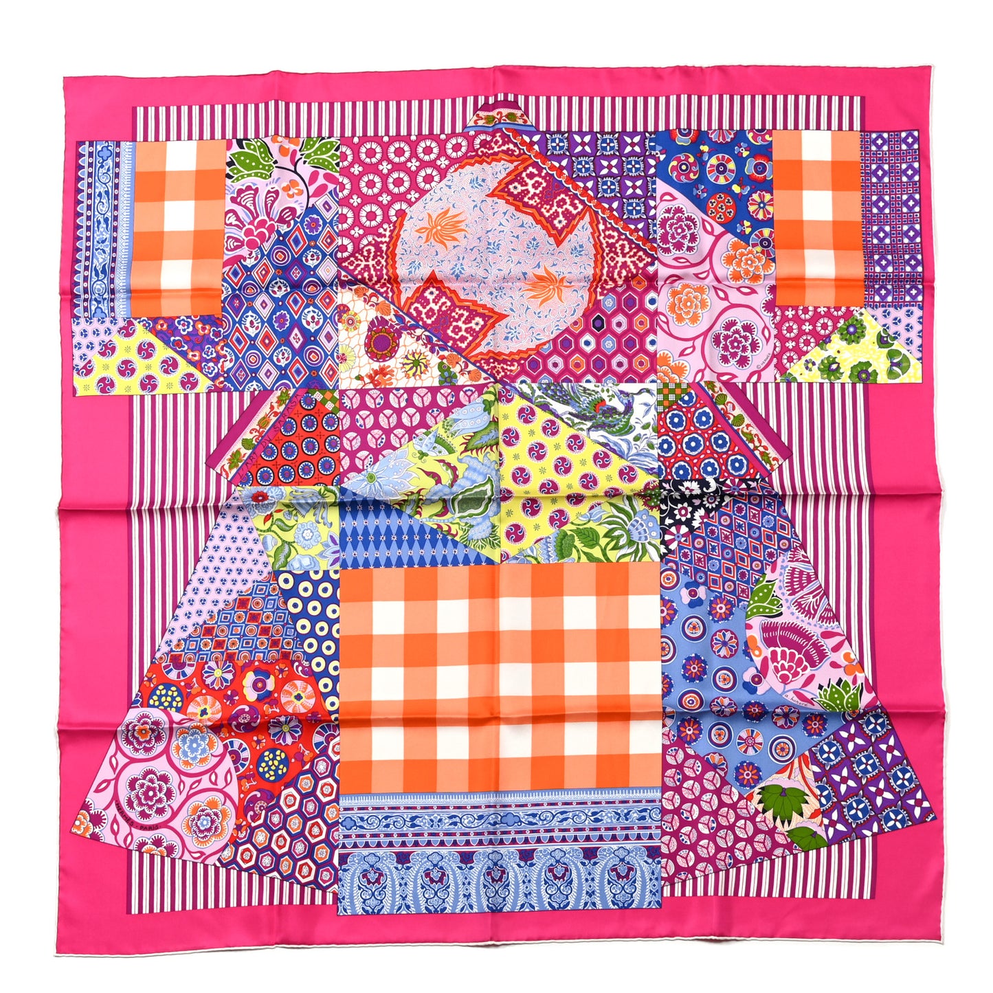 Silk L'Art du Sarasa Scarf 90 Fuchsia Orange Rouge