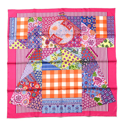 Hermes Silk L'Art du Sarasa Scarf 90 Fuchsia Orange Rouge 1 of 4