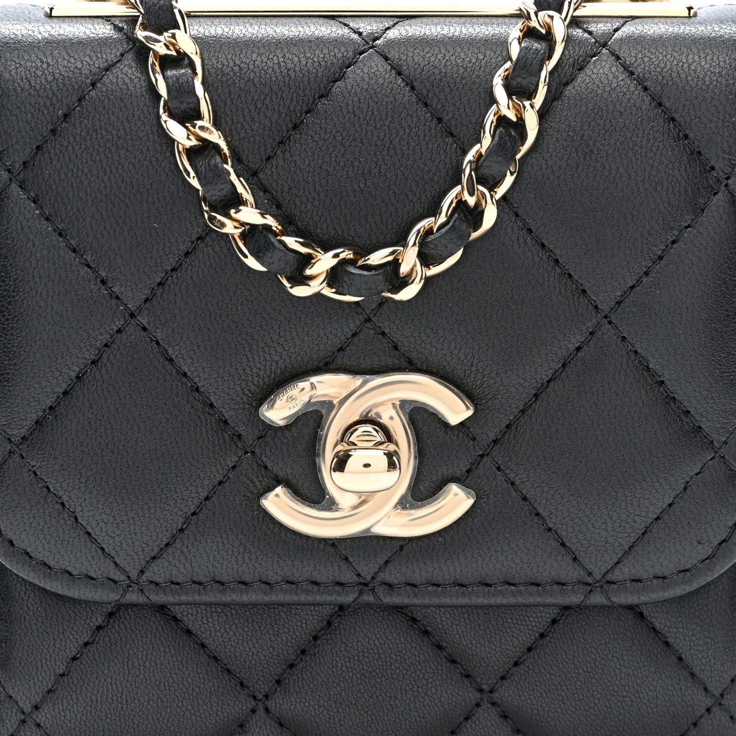 Lambskin Quilted Mini Trendy CC Clutch With Chain Black