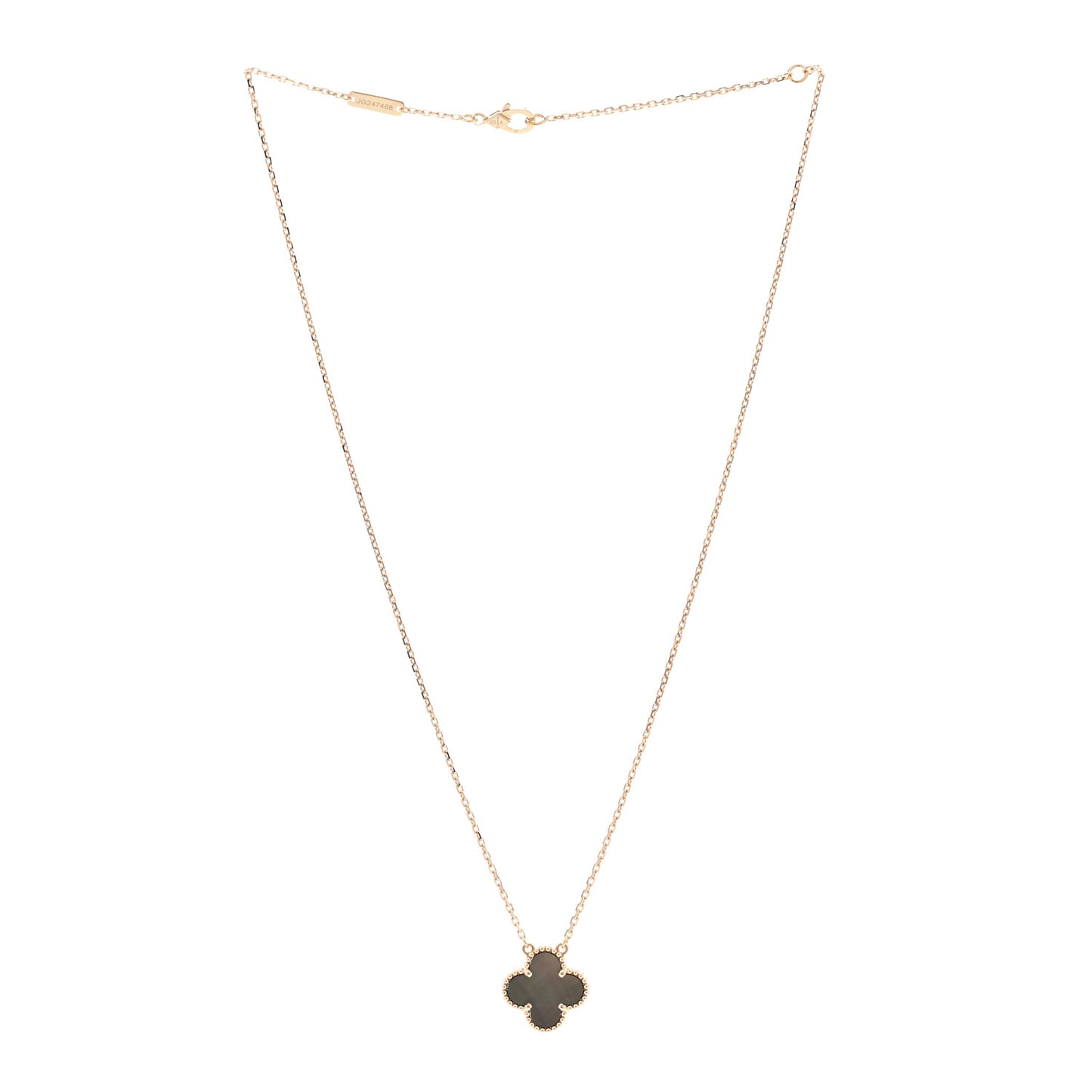 18K Rose Gold Gray Mother of Pearl Vintage Alhambra Pendant Necklace