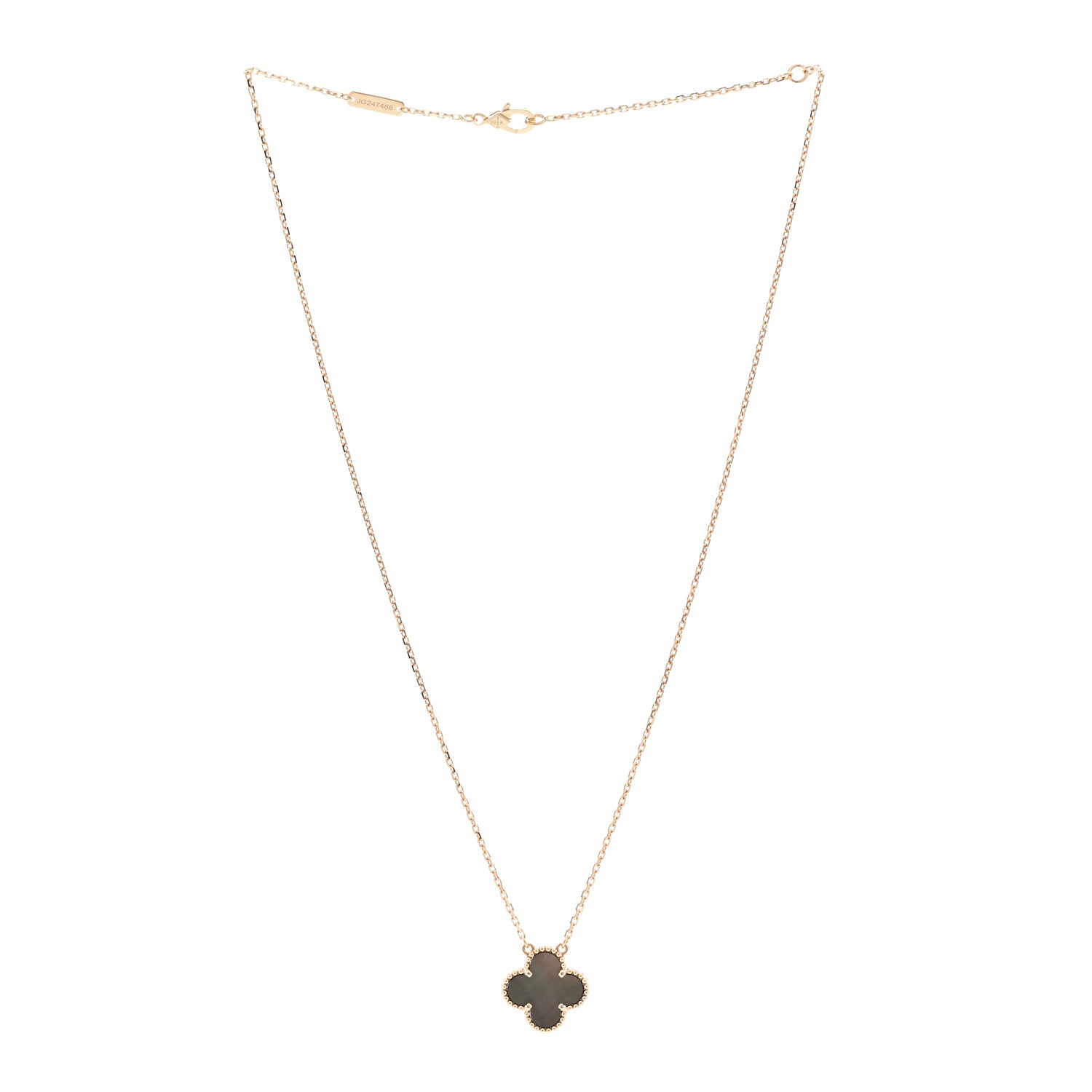 Van Cleef & Arpels 18K Rose Gold Gray Mother of Pearl Vintage Alhambra Pendant Necklace 3 of 6