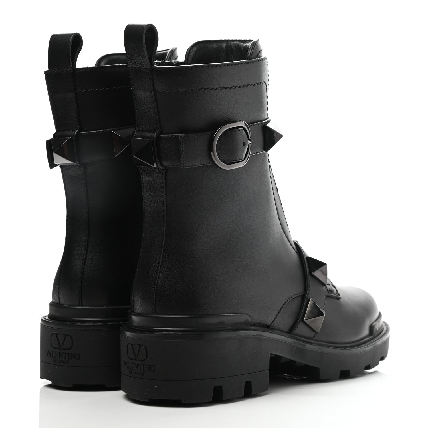Valentino Garavani Calfskin Tonal Roman Stud 20/40mm Combat Boots 37.5 Black 4 of 9