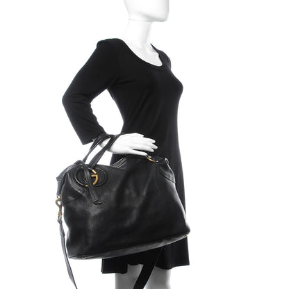 Gucci Pebbled Calfskin Twill Medium Top Handle Satchel Black 3 of 9