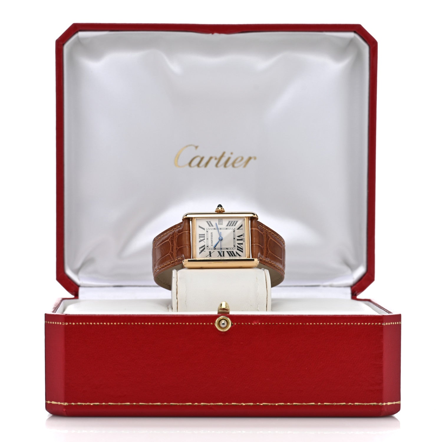 Cartier 18K Yellow Gold Alligator 26mm Tank Louis Quartz Watch Brown 5 of 5