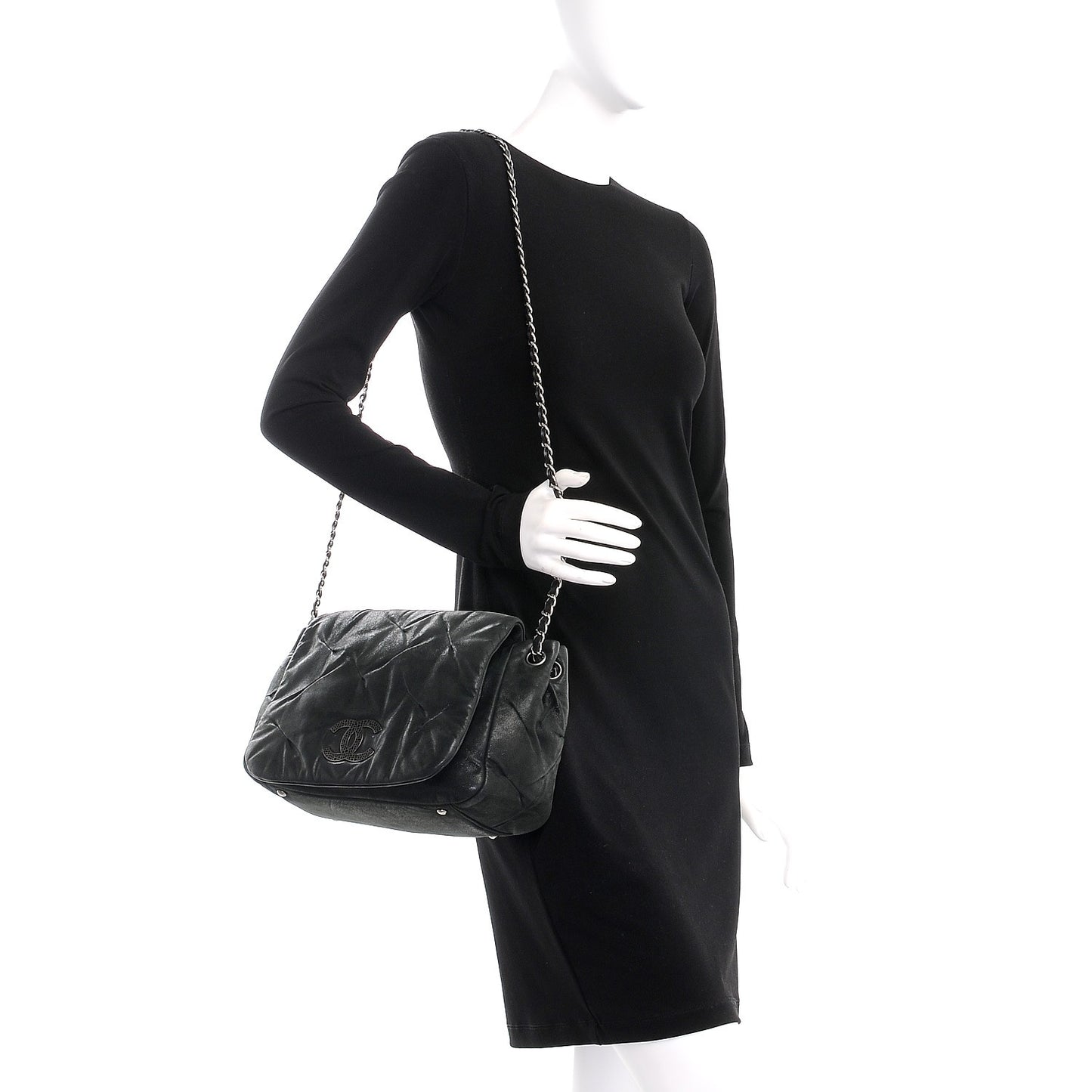 Iridescent Calfskin Glint Accordion Flap Black