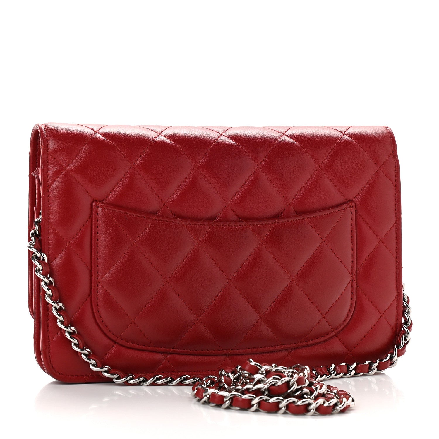 Chanel Lambskin Quilted Wallet On Chain WOC Red 3 of 10