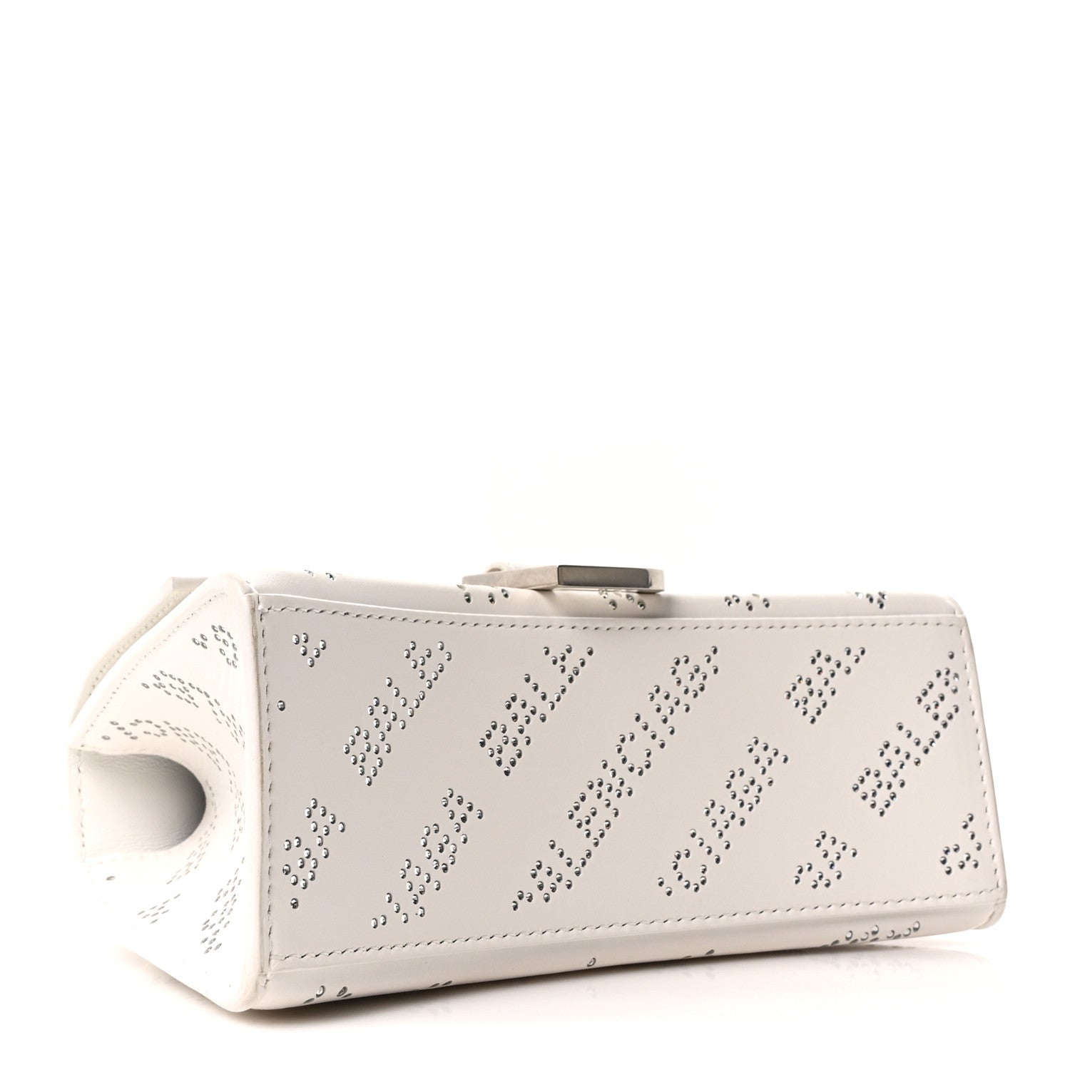 Balenciaga Smooth Calfskin Crystal Diagonal Allover Logo Hourglass Top Handle Bag XS Optic White 4 of 11