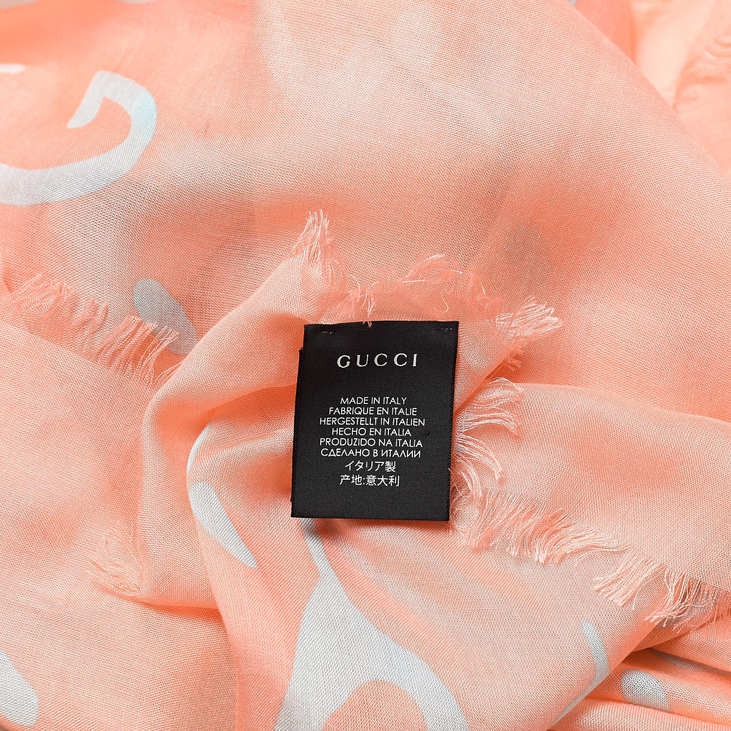 Gucci Modal Silk GG Writers Fringe Shawl Old Rose Sky Blue 3 of 4