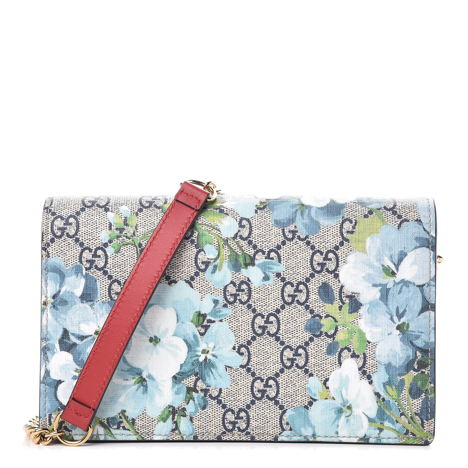 Gucci GG Supreme Monogram Blooms Chain Wallet Blue 1 of 8