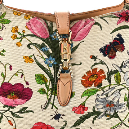 Gucci Canvas Beaded Floral Flora Small Jackie O Hobo White 8 of 17