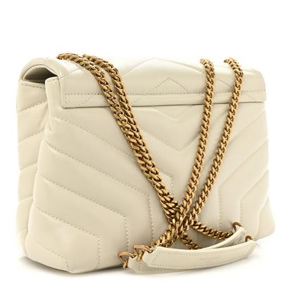 Saint Laurent Calfskin Y Quilted Monogram Small Loulou Chain Satchel Blanc Vintage 3 of 17